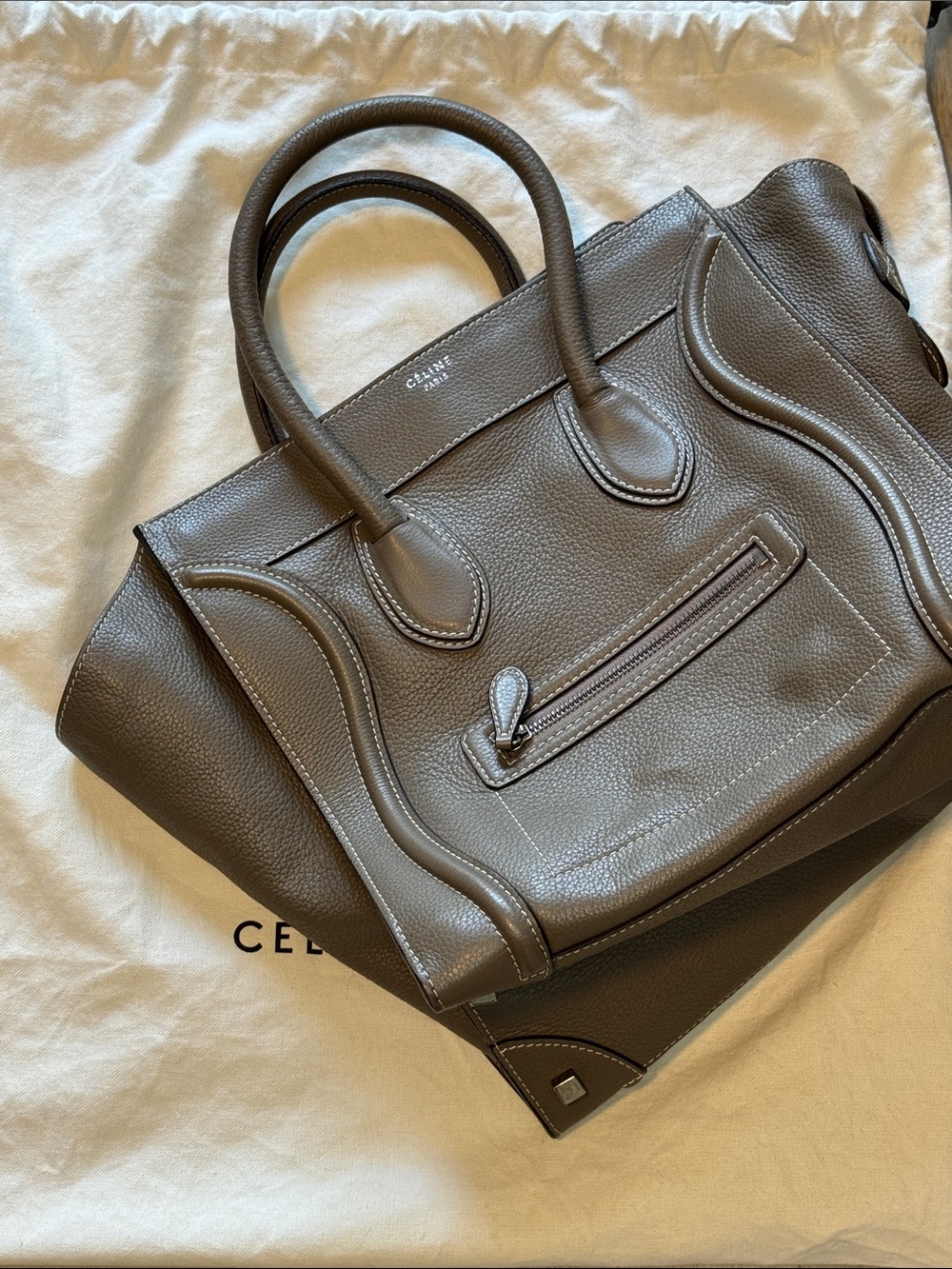 Celine Taupe Brown Souris Leather Mini Luggage Tote